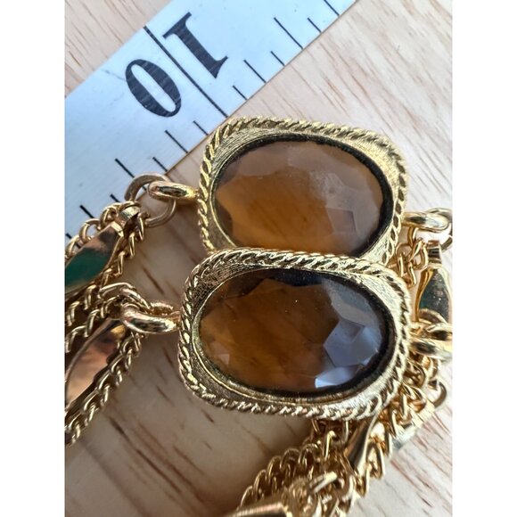 Vintage Sarah Coventry Gold-Tone Multi-Strand Necklace W/ Brown Glass Stones 30" - Picture 10 of 11